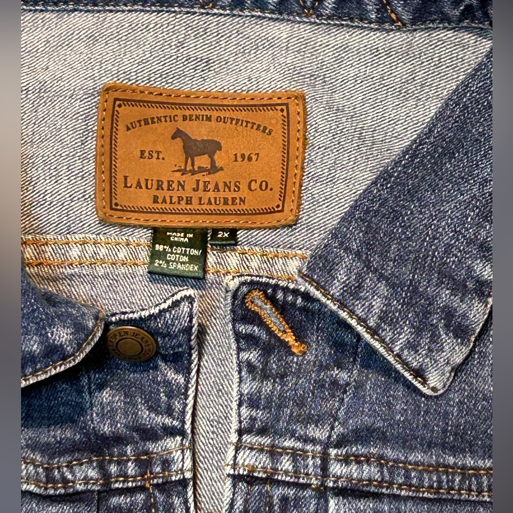 Vintage Y2K Lauren Jeans‎ Co Ralph Lauren Denim Zip Front Stretch Jean Jacket 2X - Picture 2 of 13